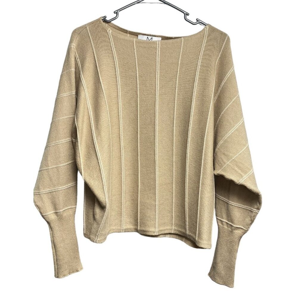 MAGASCHONI Women Pullover Boat Neck Batwing Stripe Sweater Sz XL Tan 59-17